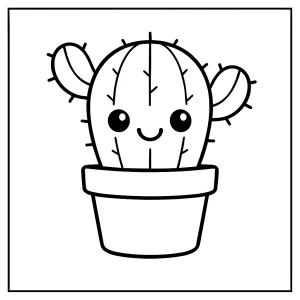 Kawaii cactus with smile coloring page for kids to print and color