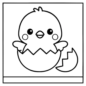 Kawaii chick hatching from egg coloring page for kids to print and color