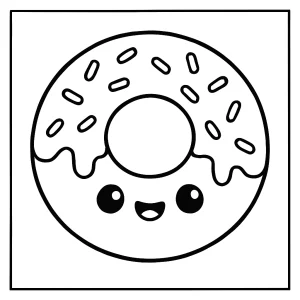 Kawaii donut with happy face coloring page for free printable fun
