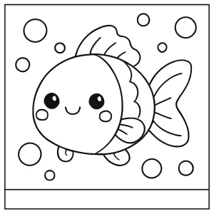 Kawaii Fish with Bubbles coloring page featuring a cute cartoon fish and bubbles for kids to print and color.