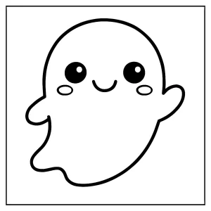 Kawaii ghost with cute smile coloring page for kids to print and color