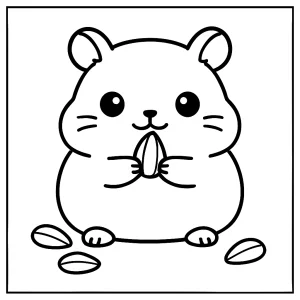 Kawaii hamster eating sunflower seeds coloring page for kids to print and color