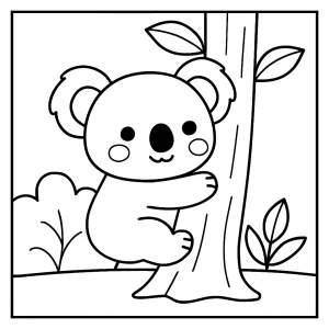 Kawaii koala hugging a tree coloring page – printable sheet for kids