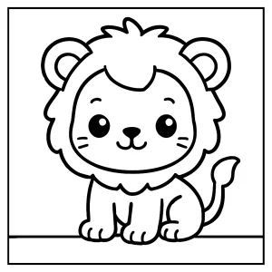 Kawaii lion cub coloring page for kids, free printable