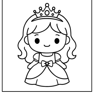 Kawaii princess with a tiara coloring page for kids to print and color