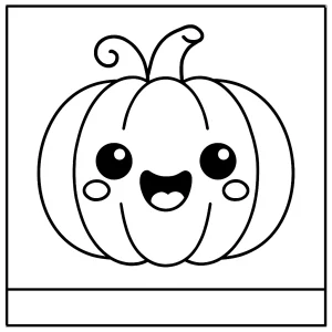 Kawaii pumpkin with funny face coloring page for kids to print and color