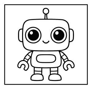 Kawaii robot with big eyes coloring page, free printable for kids