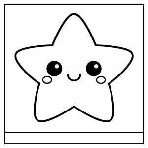 Kawaii star with happy face coloring page for kids to print and color
