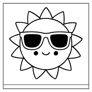 Kawaii sun with sunglasses coloring page, free printable for kids