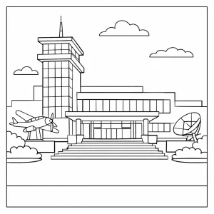 Technical Museum in Brno coloring page with simple architectural line art for free printable fun.