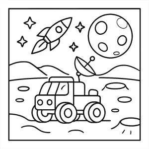 Lunar Rover Road Trip coloring page for free printable activities featuring a lunar rover on the Moon's surface