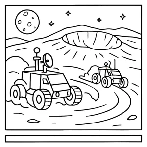 Lunar rover race around Shackleton Crater coloring page for free printable fun
