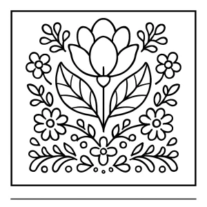 Magnolia folk embroidery motif coloring page, printable floral design for kids and adults