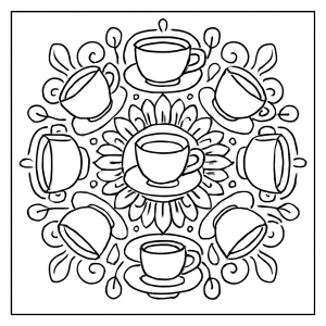 Coffee cup mandala coloring page for free download and printing