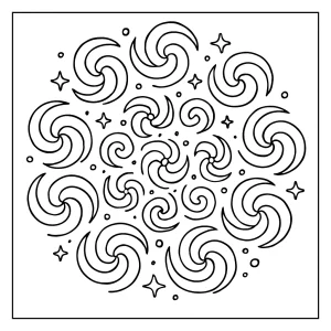 Galaxy spiral mandala coloring page with intricate swirling patterns for free printable coloring