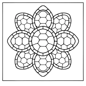 Mandala of turtle shells coloring page, free printable design for kids and adults