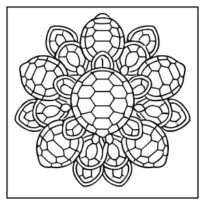 Turtle shell mandala coloring page with intricate circular patterns, free printable for kids and adults