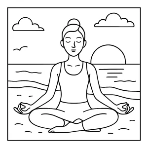 Gentle yoga beach sunset coloring page for free printable mindfulness activity