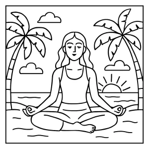 Mindfulness yoga beach sunset coloring page for free printable relaxation and mindful coloring activities