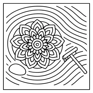 Mindfulness mandala sand garden coloring page with intricate patterns for kids and adults to color