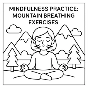 Mountain breathing mindfulness coloring page with printable mindful mountain scene and breathing exercise prompts