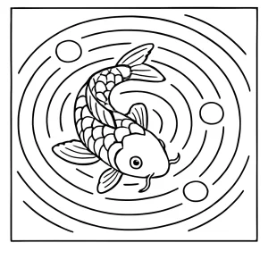 Zen koi ripple mindfulness practice coloring page with graceful fish and calming water ripples, printable for free