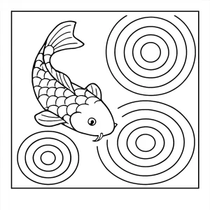 Zen koi and ripples mindfulness practice coloring page, free printable art for kids and adults