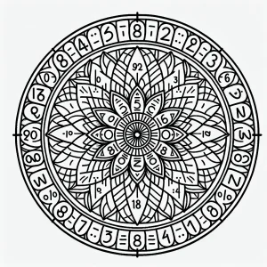 Multiplication wheel mandala with numbers and patterns for coloring