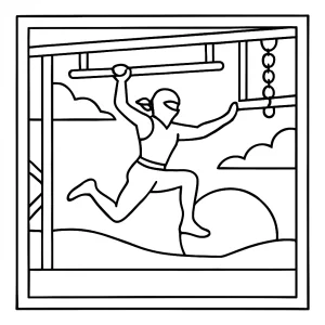 Ninja Warrior athlete sunset silhouette coloring page for free printable fun