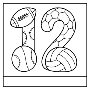 Number 12 Sports Balls coloring page for kids to print and color for free