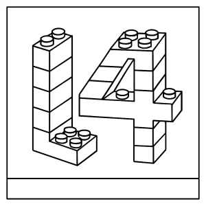 Number 14 shaped by building blocks coloring page for kids to print and color