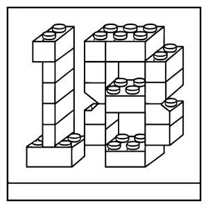 Number 18 shaped by building blocks coloring page for free printable