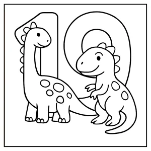 Number 19 shaped by dinosaurs coloring page for kids to print and color