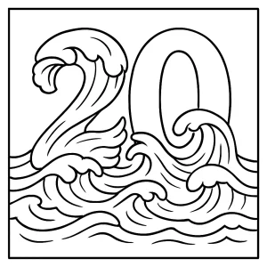 Number 20 ocean waves coloring page for free printable activities