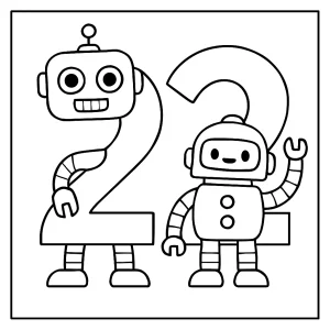 Robot-shaped number 22 coloring page for kids to print and color