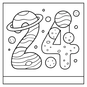 Outer Space Planets Number 24 coloring page for kids to print and color