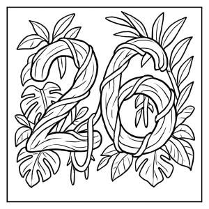 Number 26 jungle vines coloring page for free, printable for kids