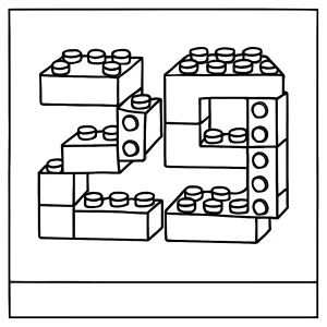 Number 29 shaped by building blocks coloring page for kids to print and color