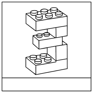 Number 3 shaped by building blocks coloring page for kids to print and color