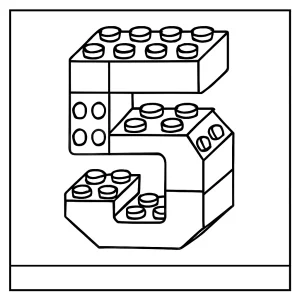 Number 5 shaped by building blocks coloring page for kids, free printable