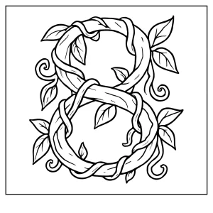 Jungle vine number 8 coloring page for kids, printable and free