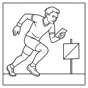 Orienteering athlete in slow-motion action pose coloring page for free printable fun