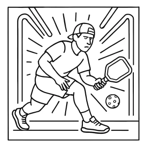 Pickleball athlete under neon lights coloring page, free printable sports activity for kids