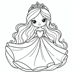 Princess with a flowing dress and tiara coloring page