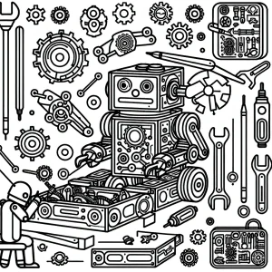 Robot assembling parts with gears and tools