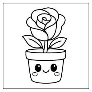 Kawaii rose in a cute pot coloring page for free printable fun