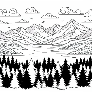 Serene mountainscape with layered lines for gradient coloring