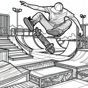Skateboarder performing a kickflip at a skatepark