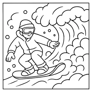 Snowboarder riding avalanche wave coloring page for free printable fun