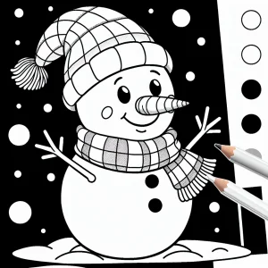 Snowman with carrot nose and scarf coloring page